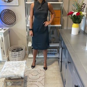 NWT Banana Republic gunmetal sleeveless satin twist neck dress size 00P petite